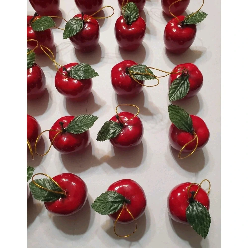 Vintage Shiny Red‎ Lacquered Apple Christmas Tree Ornaments 90s Lot Of 35